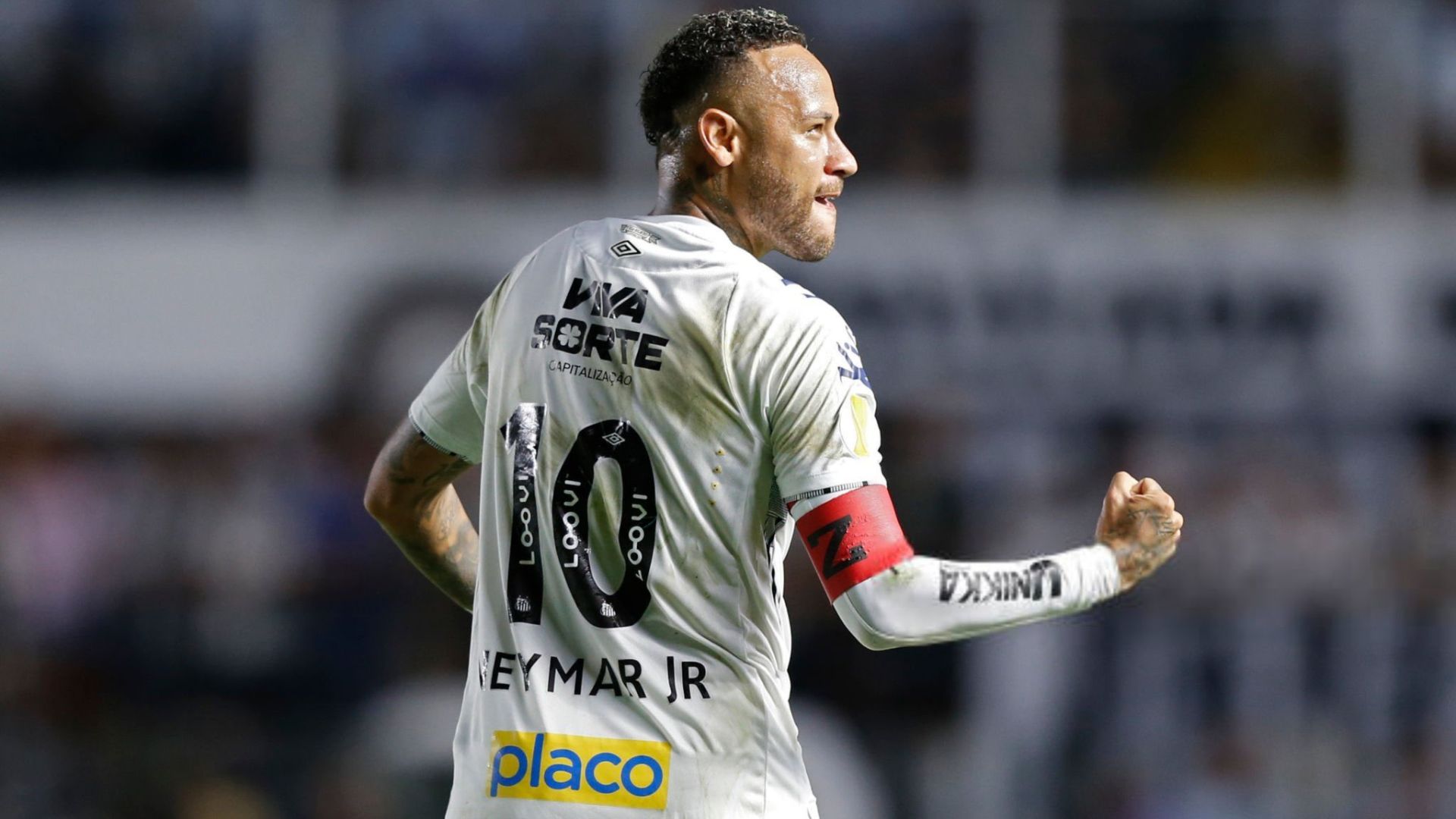 Neymar celebrates a goal for Santos.